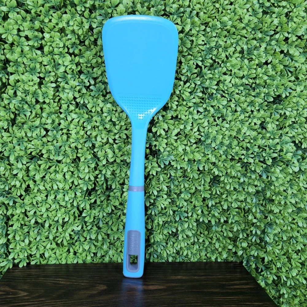 Tasty Blue Silicone Wide Head Spatula Turner Grey Soft Grip Handle Kitchen Tool